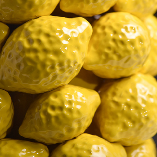 ceramic yellow cylinder lemon vase details