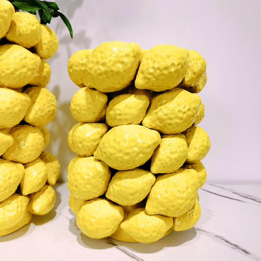 ceramic yellow cylinder lemon vase details