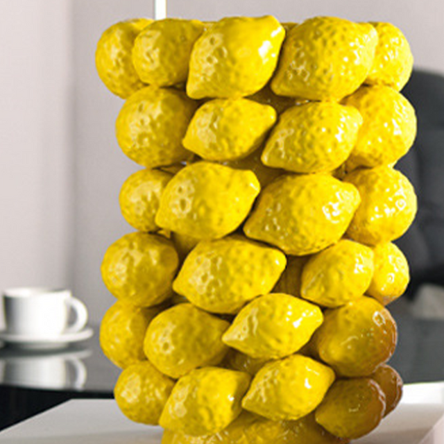 ceramic yellow cylinder lemon vase details