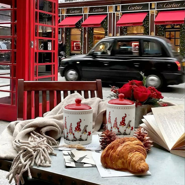 christmas santa ceramic canister in the outdoor