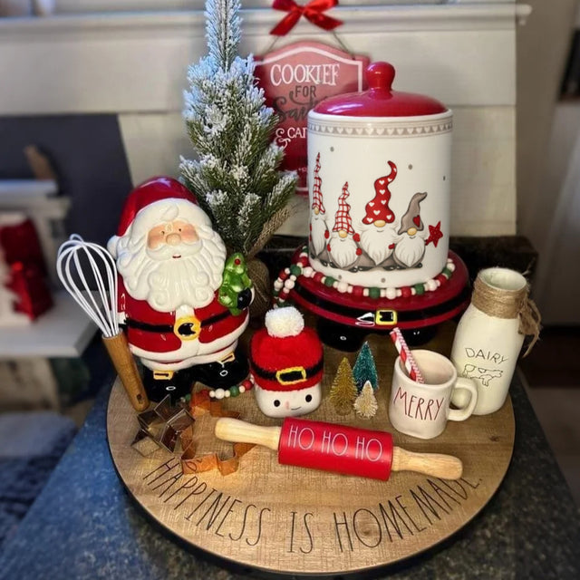 christmas santa ceramic canister on the table