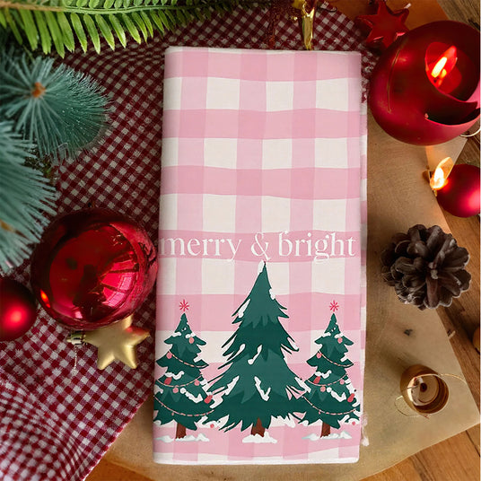 christmas tree dish towels on table