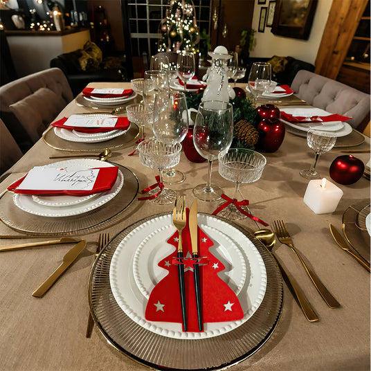 christmas tree fork & knife holder in plate