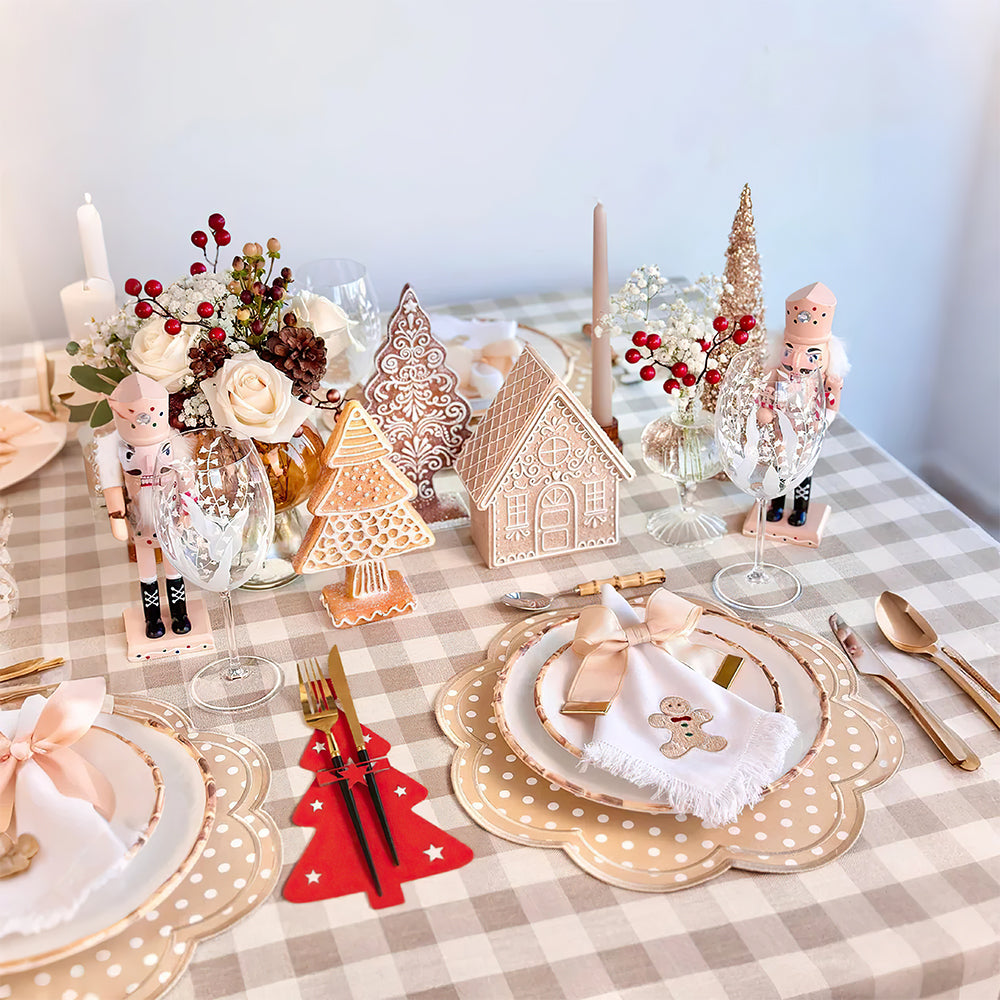 christmas tree fork & knife holder on table