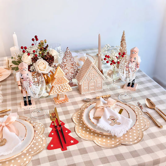 christmas tree fork & knife holder on table