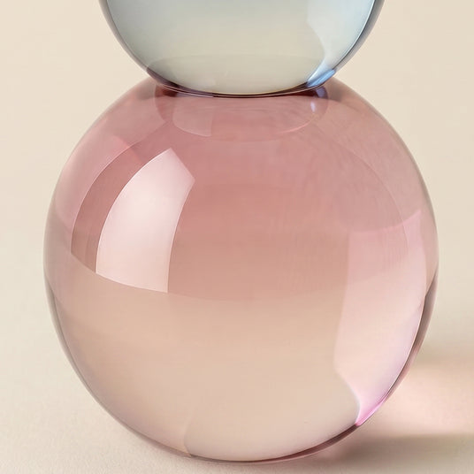 close up of pink glass bottom sphere