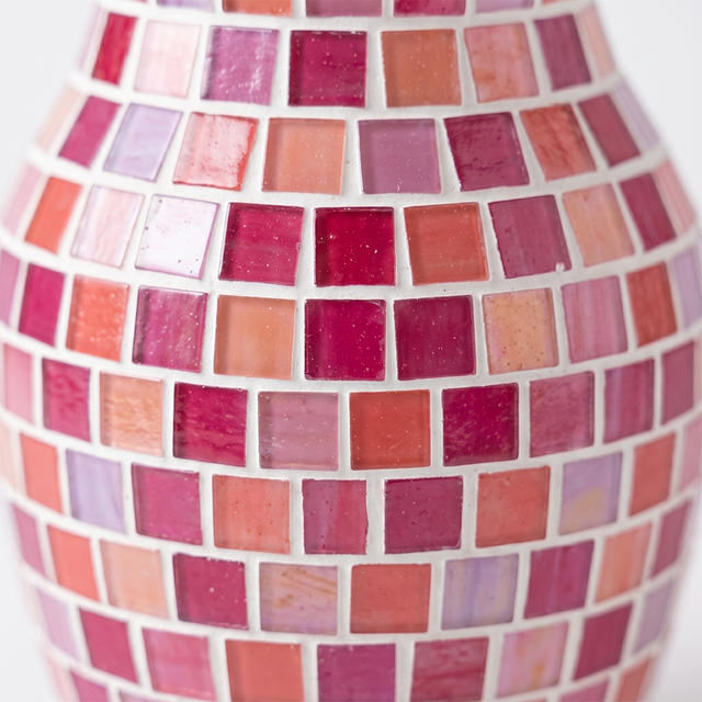 close up of pink mosaic vase texture