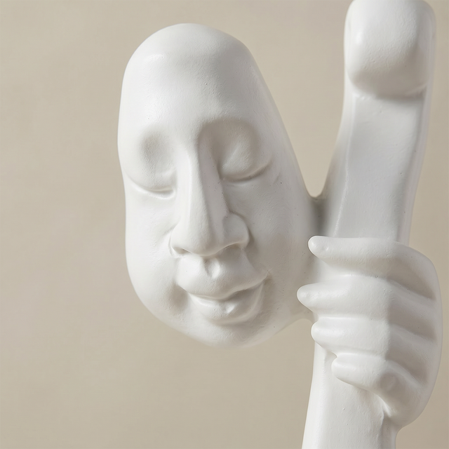 close up of white abstract face sculpture