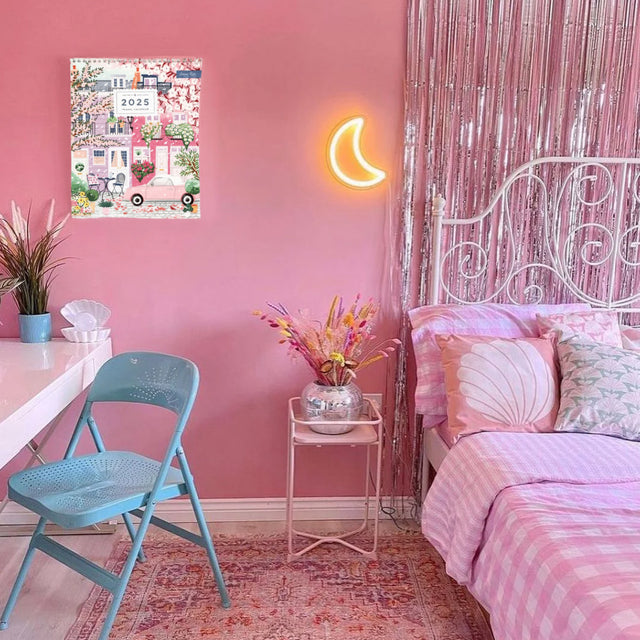 colorful travel calender 2025 in the bedroom