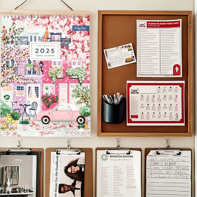 colorful travel calender 2025 on the wall