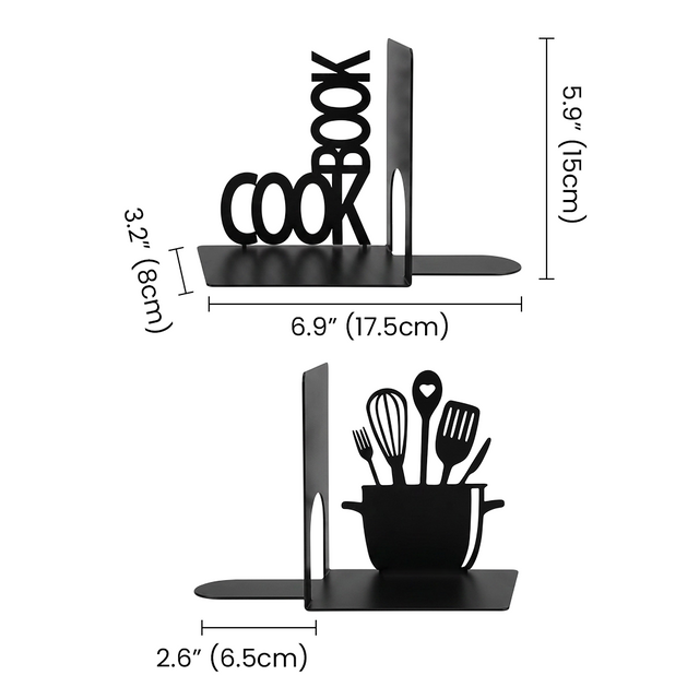 cookbook metal bookends dimensions size chart
