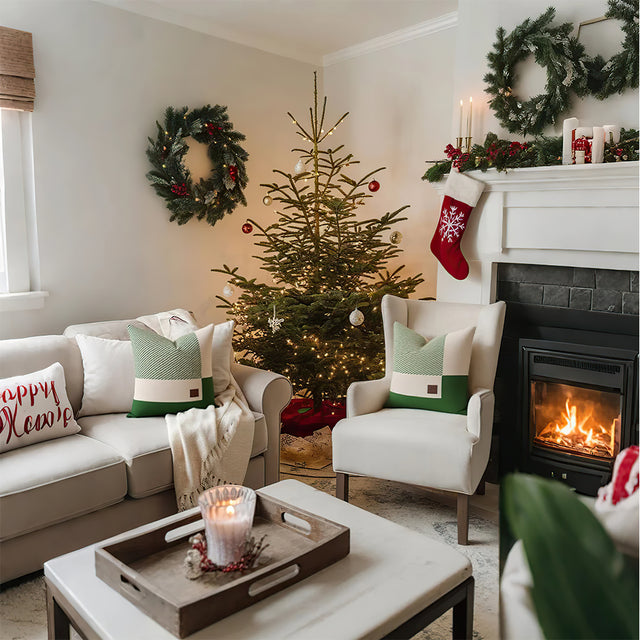 cozy festive square pillow cover on in the living room