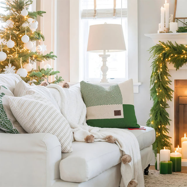 cozy festive square pillow cover on in the living room