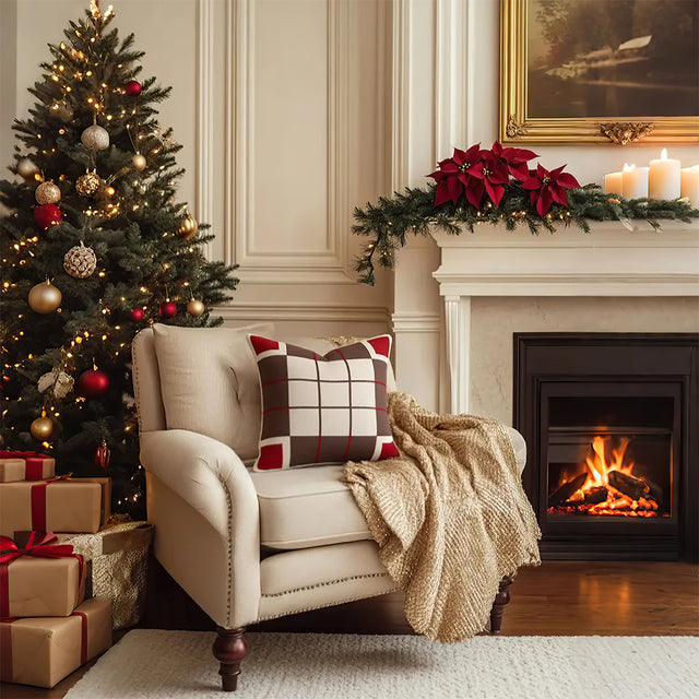 cozy festive square pillow cover on sofa