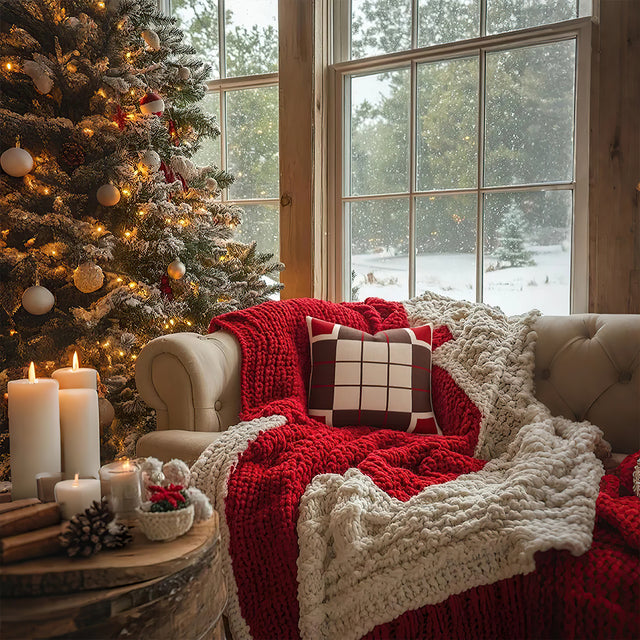 cozy festive square pillow cover with christmas decor