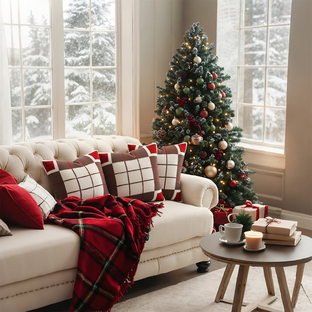 cozy festive square pillow cover with christmas decor