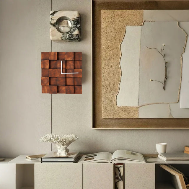 creative pine wood wall clock above the table