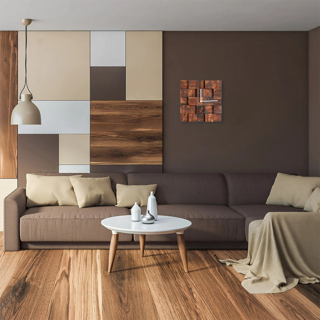 creative pine wood wall clock in the living room