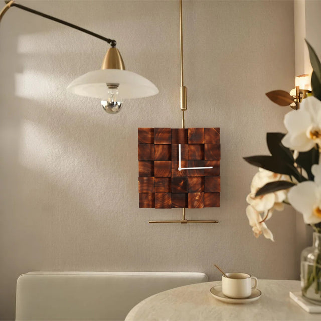 creative pine wood wall clock on the wall