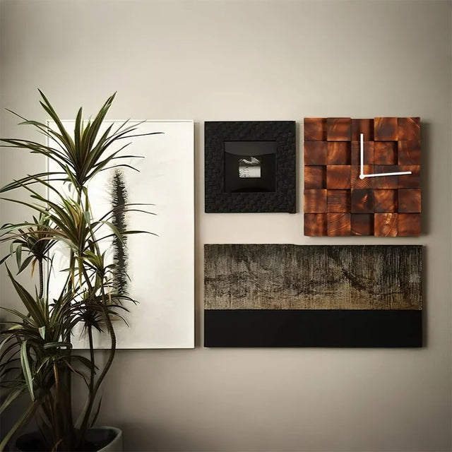 creative pine wood wall clock on the wall