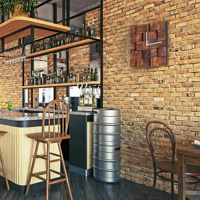 creative pine wood wall clock on the wall