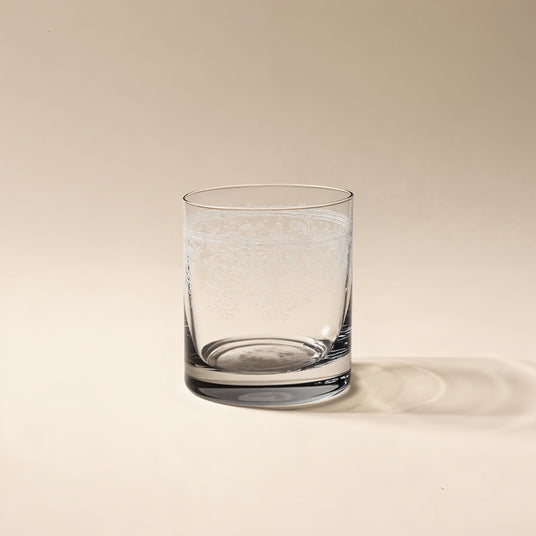 crystal whiskey glass with carved flowers