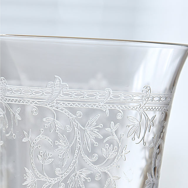 crystal whiskey glass with carved flowers details