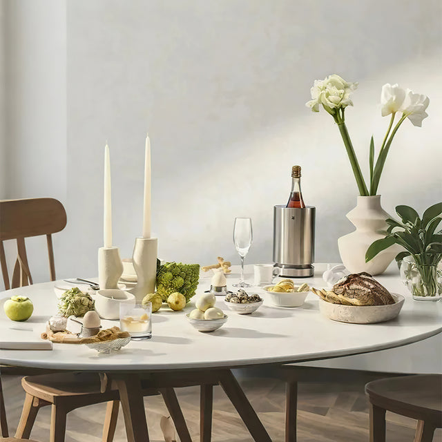 crystal whiskey glass with carved flowers on the dining table