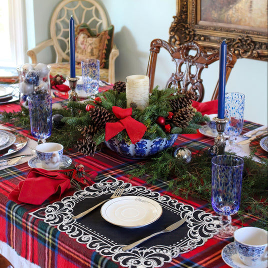 dark grey polyester placemats in the dinning room