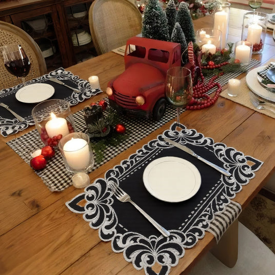 dark grey polyester placemats on dinning table
