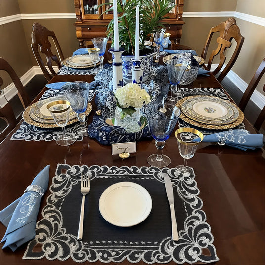 dark grey polyester placemats with tableware