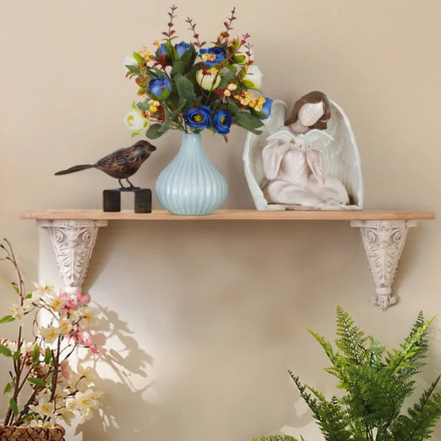 decorative floating shelf displaying decors