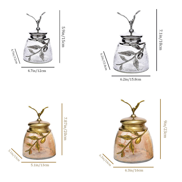 decorative glass jar with a leaf shaped lid size chart