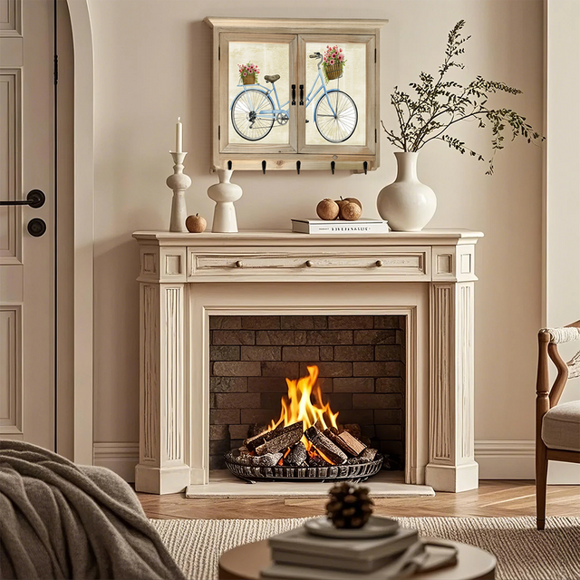 decorative painting for electric meter box above the fireplace