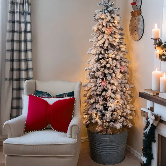 decorative red bow throw pillow with christmas tree