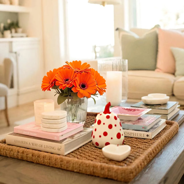 decorative resin polka dot pumpkin on tray