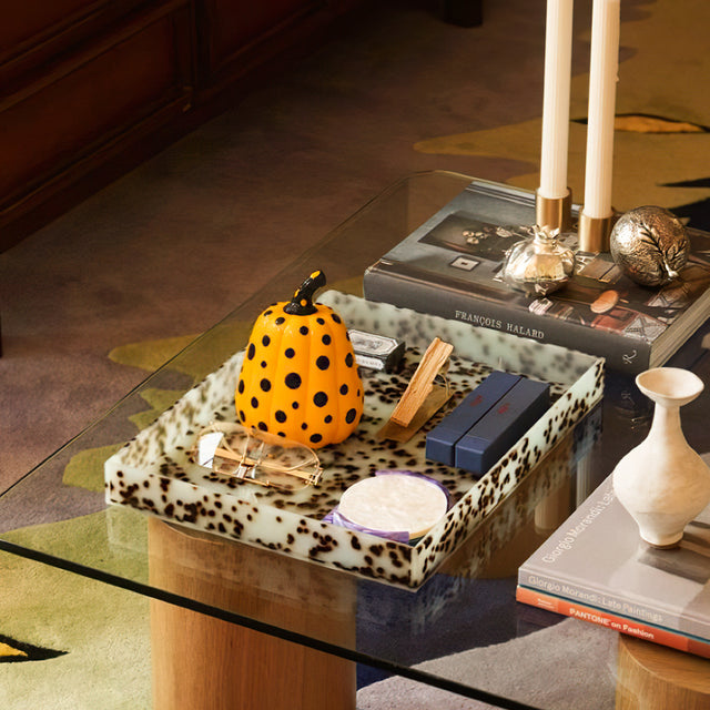 decorative resin polka dot pumpkin on tray