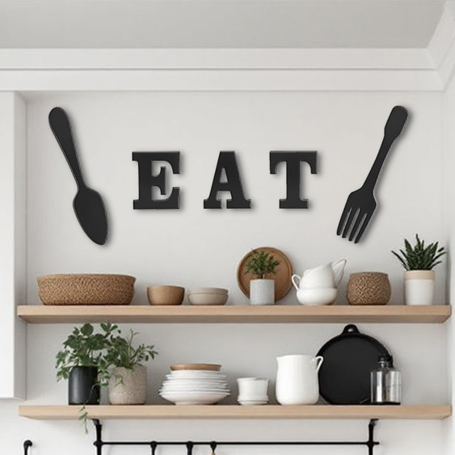eat fork spoon series black wood wall decor