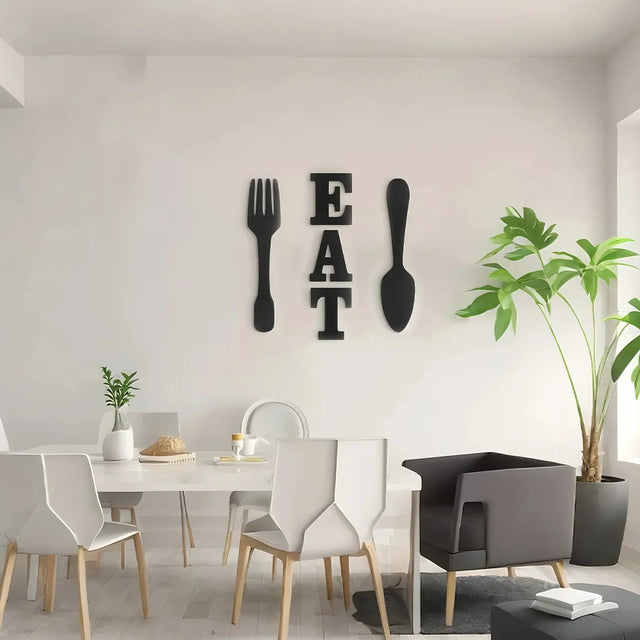 eat fork spoon series black wood wall decor in the dining room