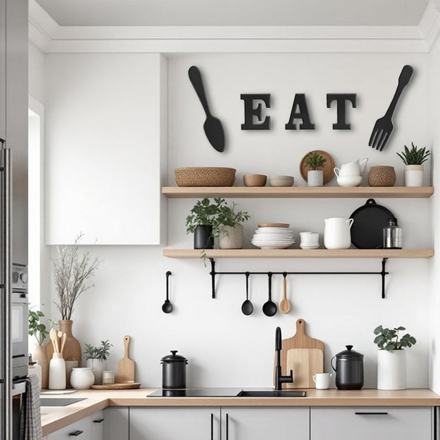 eat fork spoon series black wood wall decor in the kitchen