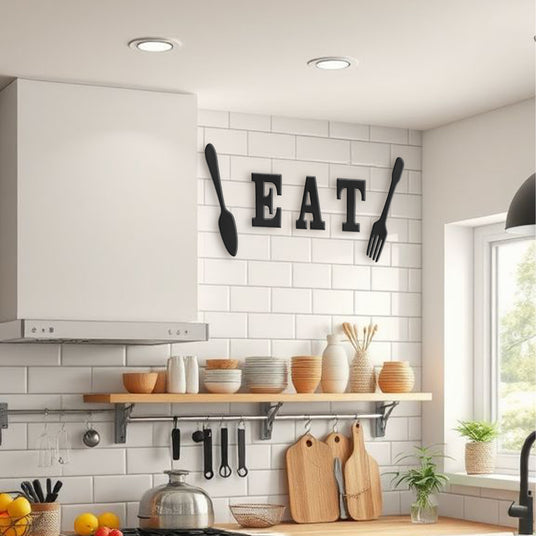 eat fork spoon series black wood wall decor in the kitchen