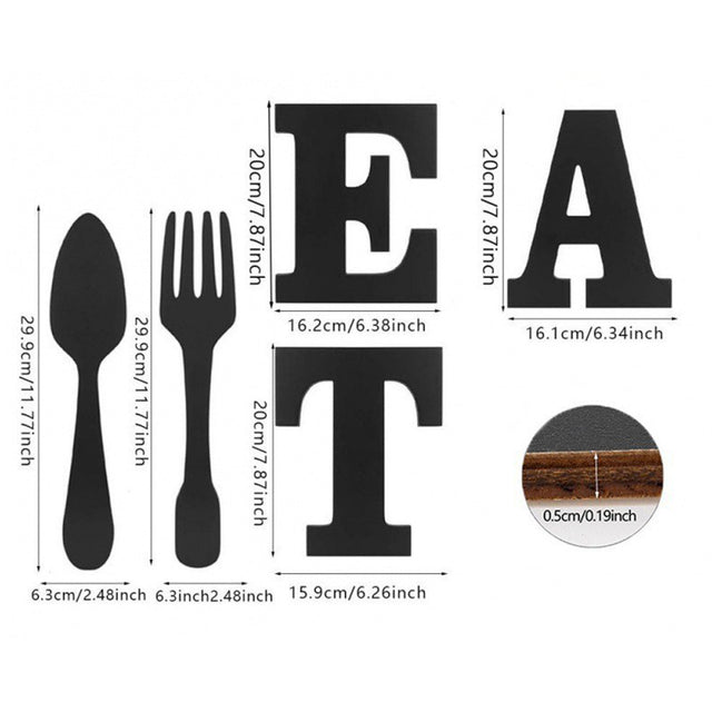 eat fork spoon series black wood wall decor size chart
