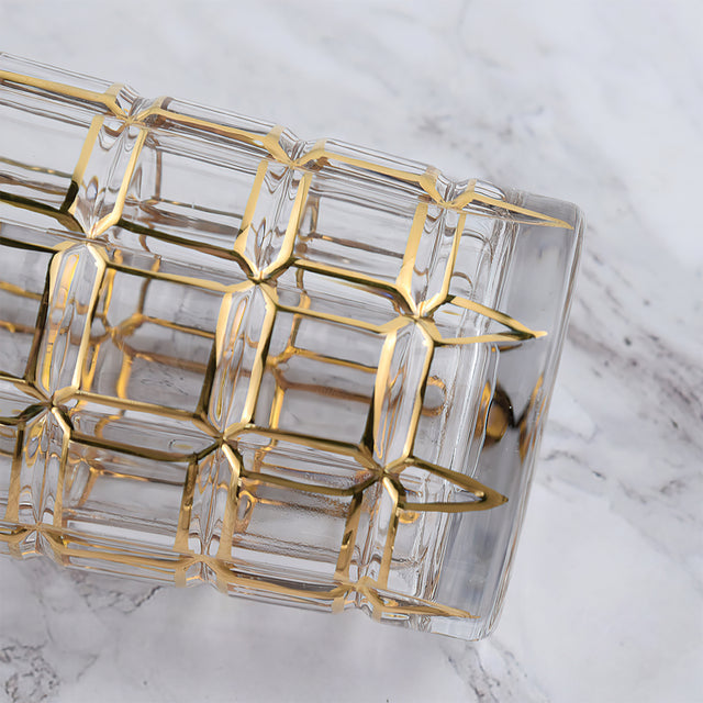 elegant gold rimmed drinking glasses details