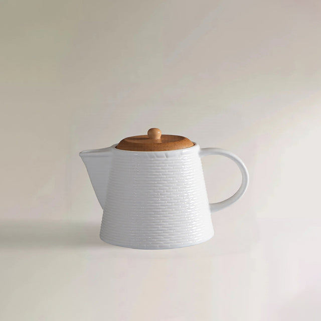 embossed ceramic teapot with bamboo wood lid
