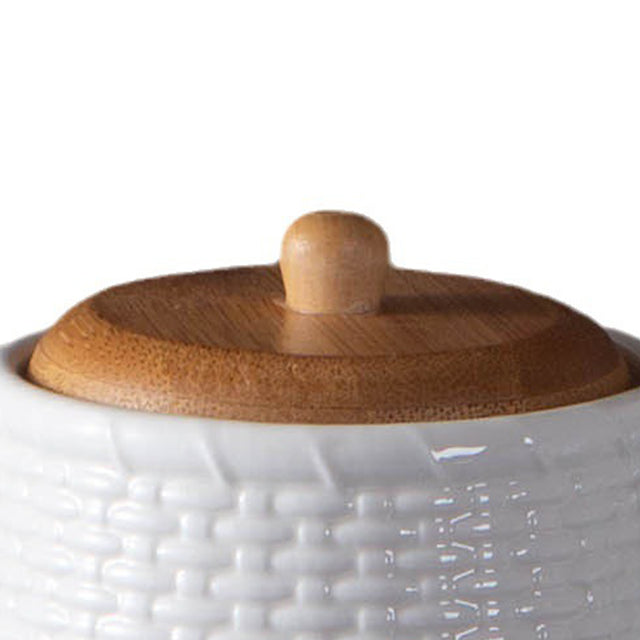 embossed ceramic teapot with bamboo wood lid details