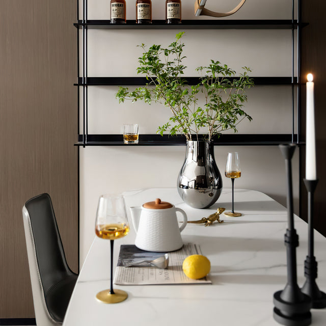 embossed ceramic teapot with bamboo wood lid in the dining room