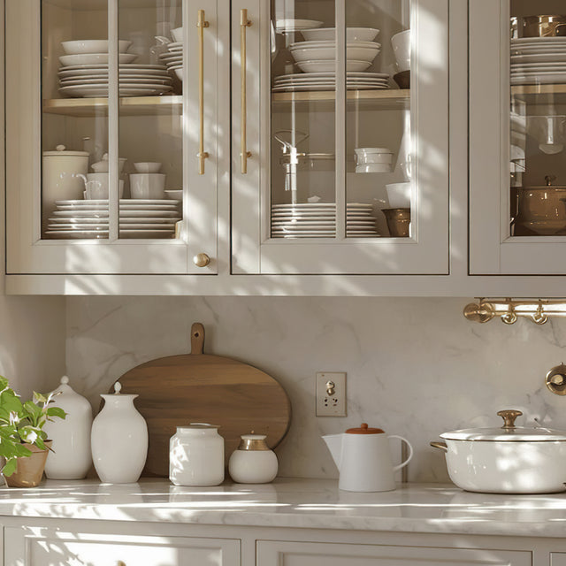 embossed ceramic teapot with bamboo wood lid in the kitchen