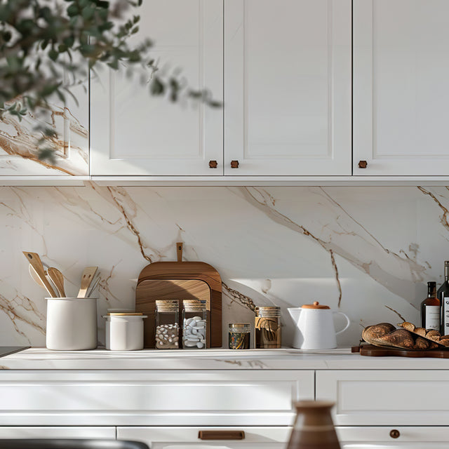 embossed ceramic teapot with bamboo wood lid in the kitchen