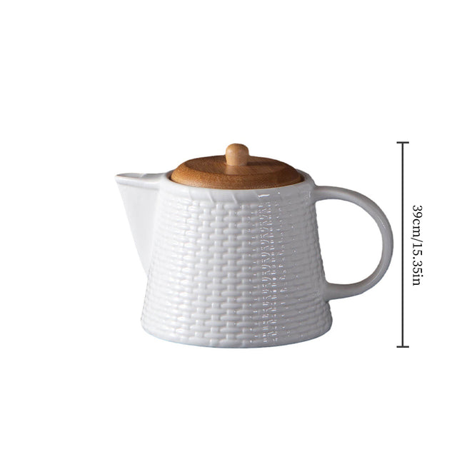 embossed ceramic teapot with bamboo wood lid size chart