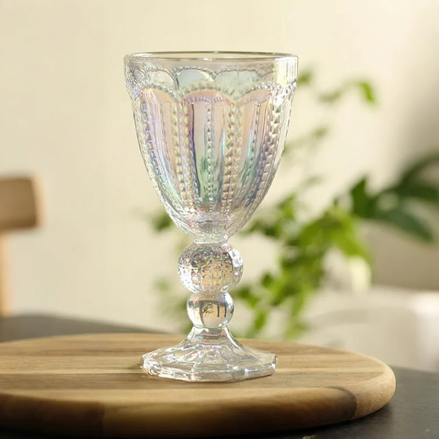 embossed glass iridescent water goblet